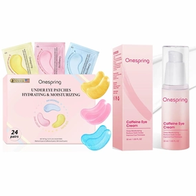 Eye Care Kit - Gold Caffeine Eye Masks（24 Pairs） & Moisturizing Eye Cream - Relieves puffiness, Dark Circles and Fine Lines - Suitable for Birthdays, Bachelorette Parties, Bridesmaids