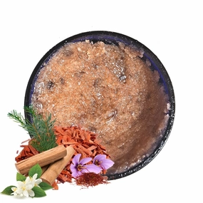 Face & Body Skin Scrub - Real EXQUISITE SANDALWOOD Herbal Cleansing Exfoliating - Dead Sea & Himalayan Pink Salts, Saffron, Amber, Jasmine - Botanical Extracts and Essential Oils - All Natural - 8oz