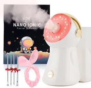 Facial Steamer,with 7 Colors Led Light,Face Steamer for Facial Deep Cleaning,Warm Mist Nano Ionic Steamer for face,Steam Humidifier,Facial Steamers Home Facial spa, Gift for Women（Gold with Light）