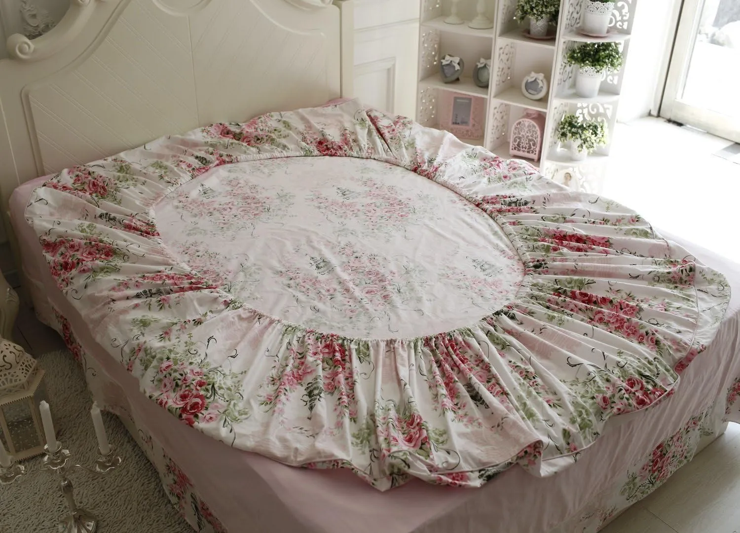 FADFAY Shabby Floral Bedding Set Full Size Sheet Set 4 Piece Premium 100% Cotton Pink Rose Pattern :1 Deep Pocket Fitted Sheet, 1Flat Sheet, 2 Pillowcases (Standard Size)