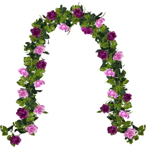 Fake Rose Garland 2 Pack, 15.8FT Artificial Flower Garlands Hanging Rose Vines Silk Flowers for Wedding Backdrop Home Garden Arch Party Decor (Fuchsia)
