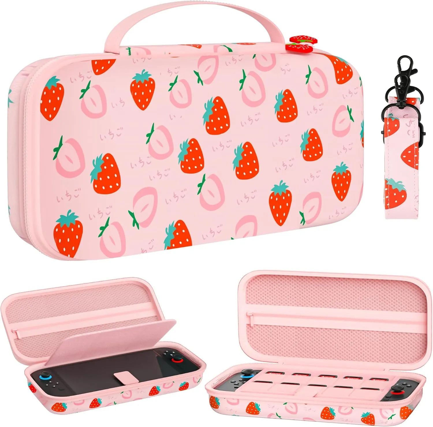 FANPL Case for Nintendo Switch 2 (2025) Accessories, Pink Cute Travel Carrying Cover with Adjustable Shoulder Strap, Strawberry