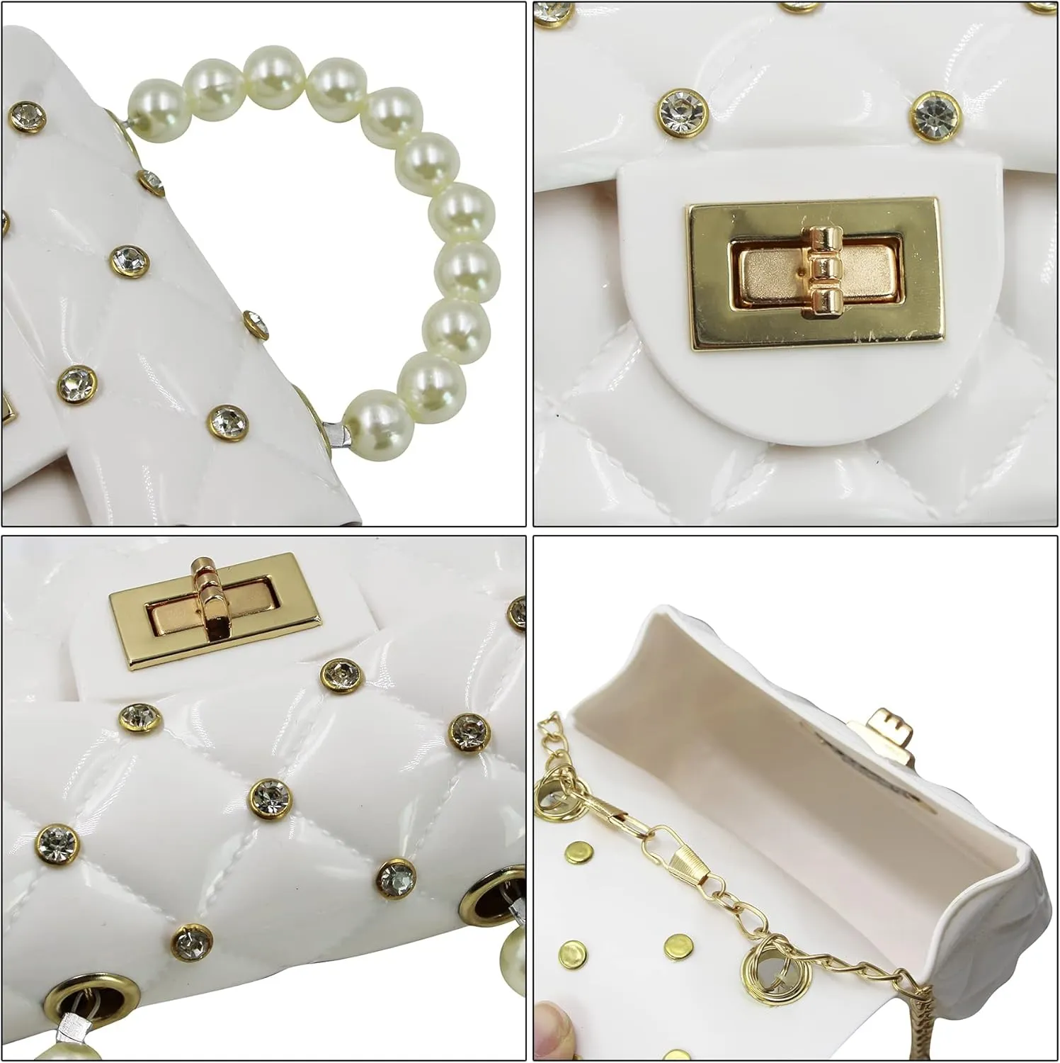 Fashion Candy Color Handbag Satchel Mini Pink Purse Jelly Shoulder Bag Crossbody Purse with Pearls Handle Chain Strap(Small)
