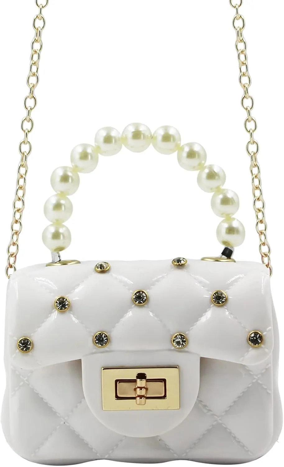 Fashion Candy Color Handbag Satchel Mini Pink Purse Jelly Shoulder Bag Crossbody Purse with Pearls Handle Chain Strap(Small)