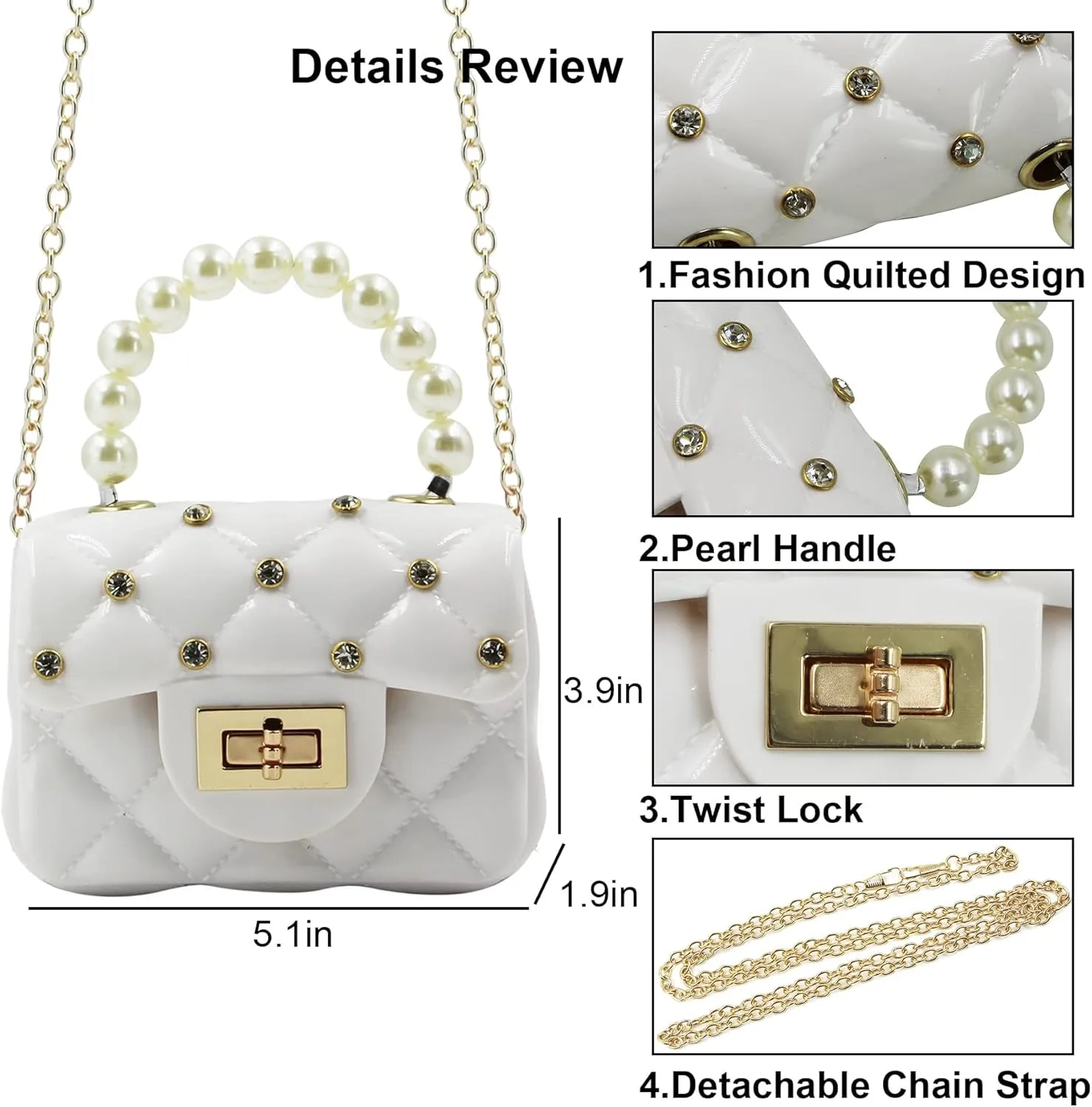Fashion Candy Color Handbag Satchel Mini Pink Purse Jelly Shoulder Bag Crossbody Purse with Pearls Handle Chain Strap(Small)