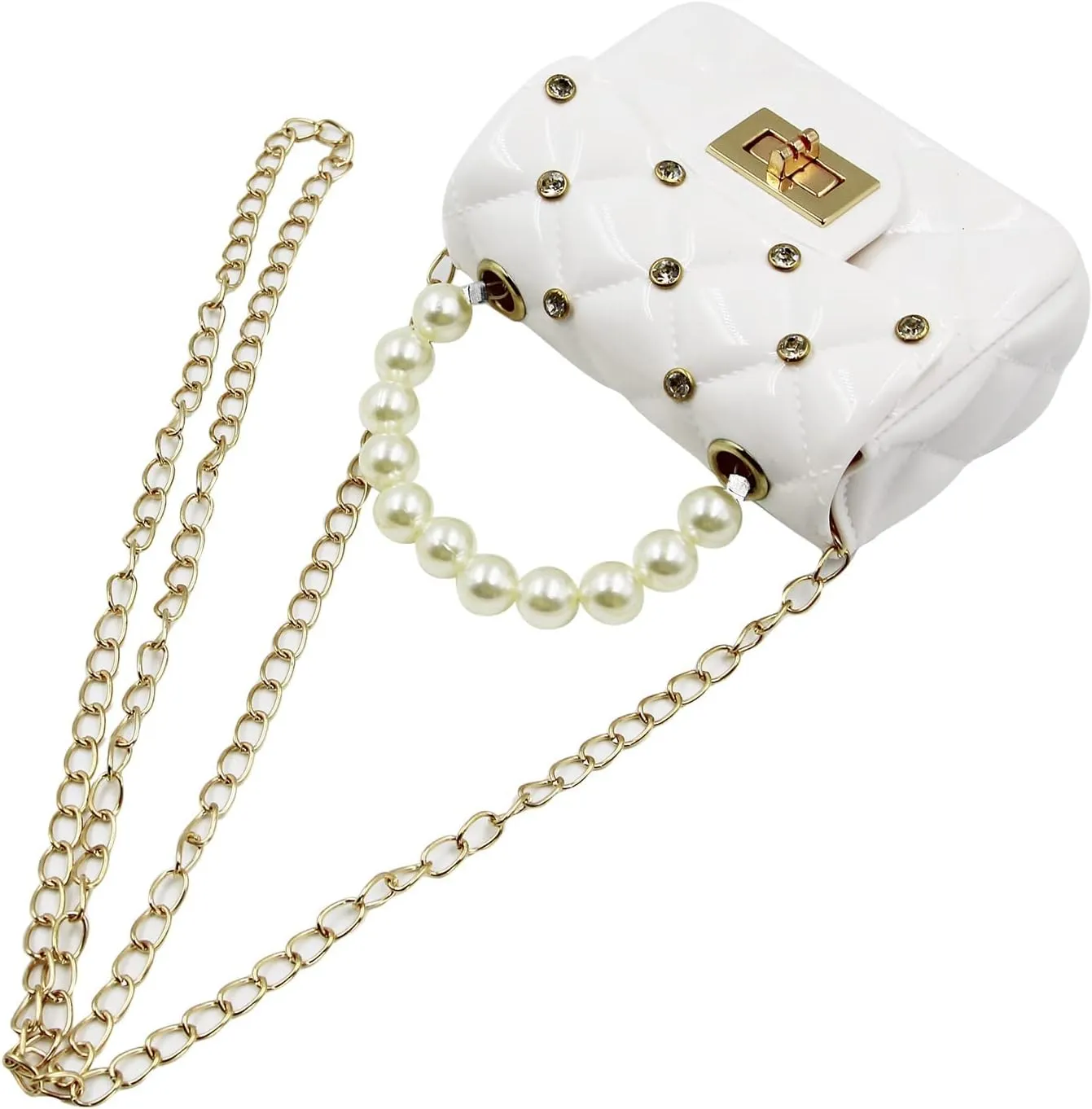 Fashion Candy Color Handbag Satchel Mini Pink Purse Jelly Shoulder Bag Crossbody Purse with Pearls Handle Chain Strap(Small)