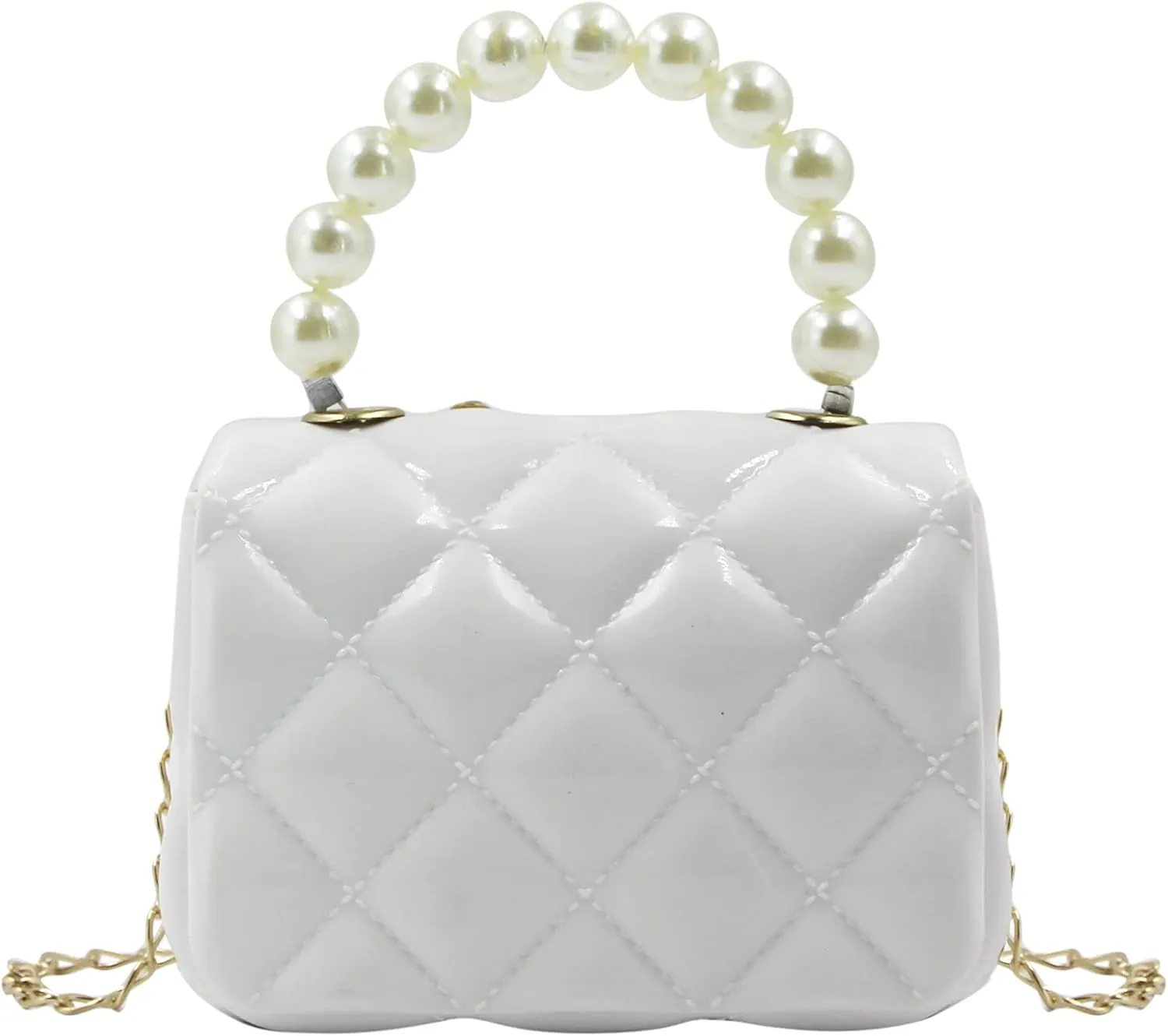 Fashion Candy Color Handbag Satchel Mini Pink Purse Jelly Shoulder Bag Crossbody Purse with Pearls Handle Chain Strap(Small)