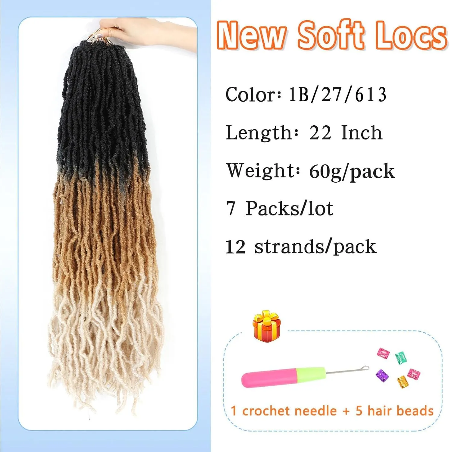 Faux Locs Crochet Hair 22 Inch 7 Packs Ombre Soft Locs Crochet Hair Pre Looped Crochet Locs For Black Women Butterfly Hair Extensions(22inch, 7 Packs, 1B/27/613)