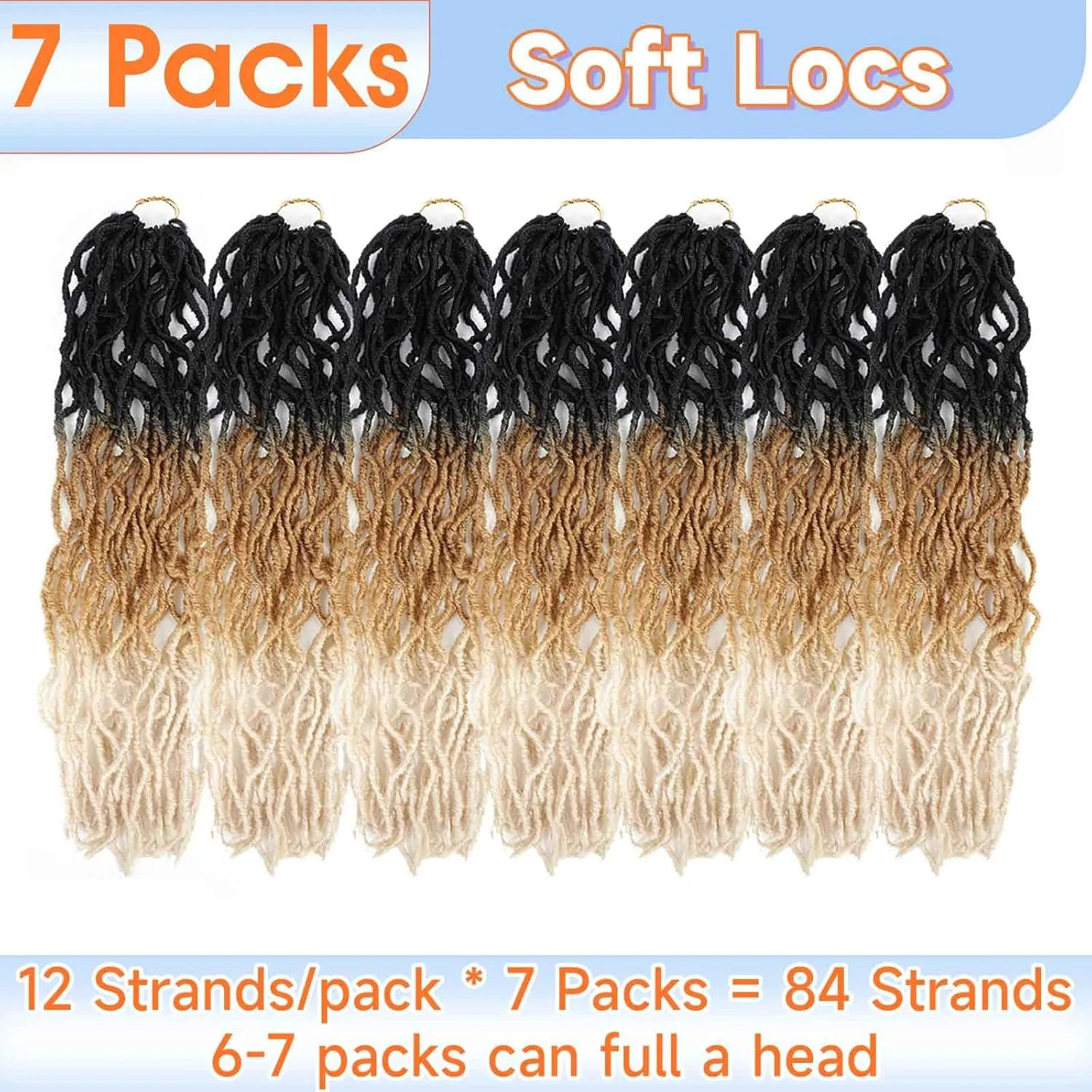 Faux Locs Crochet Hair 22 Inch 7 Packs Ombre Soft Locs Crochet Hair Pre Looped Crochet Locs For Black Women Butterfly Hair Extensions(22inch, 7 Packs, 1B/27/613)