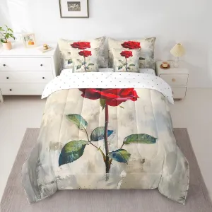 Feelyou Kids Rose Comforter Set with Sheets Full Size, Rose Floral Flower Bed in A Bag Boys Girls Garden Flower 7 Pieces Bedding Set Romantic Teens Bed Set Bedroom Decor 7Pcs