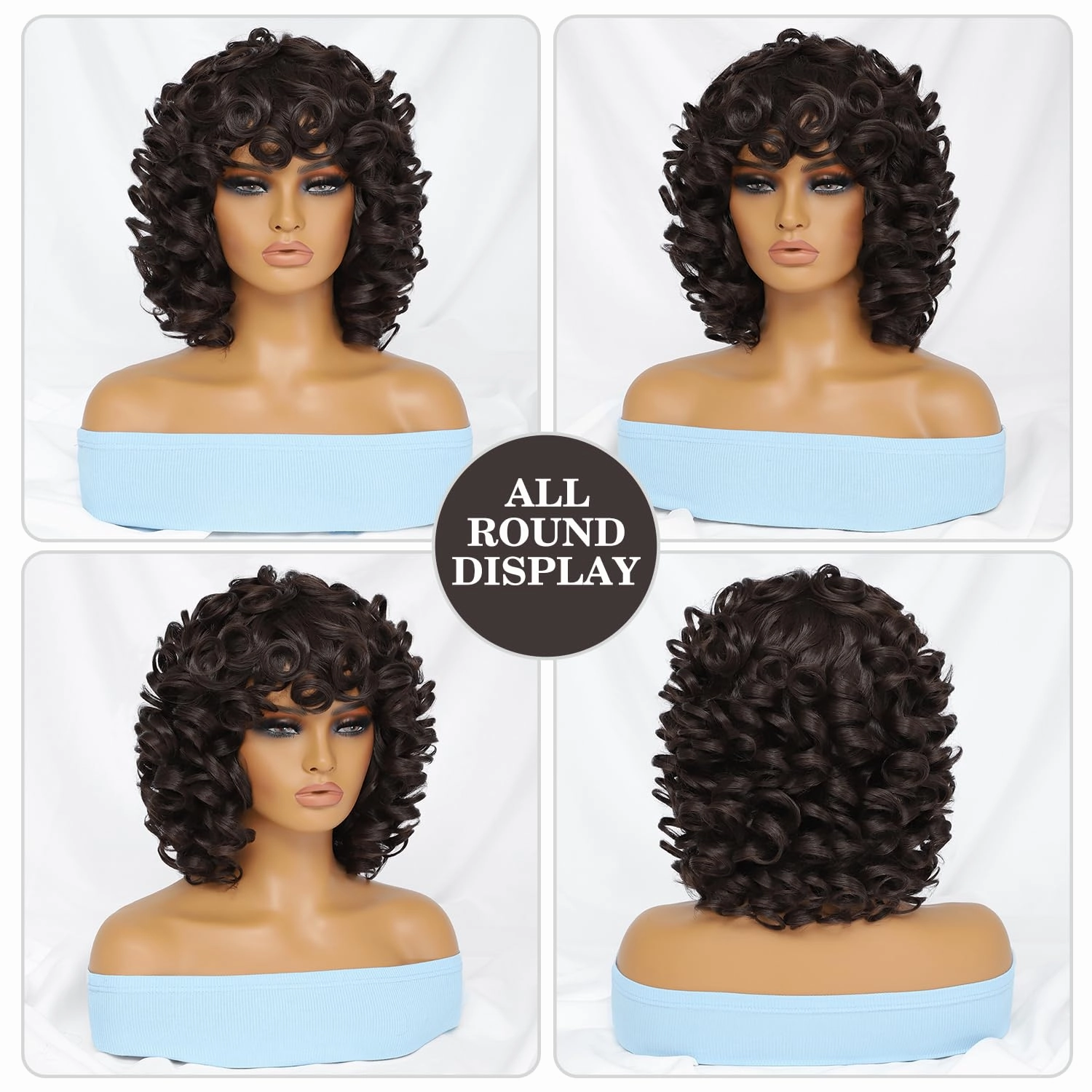 Felek Short Loose Curly Wigs with Bangs for Women Big Bouncy Curl Wigs Synthetic Heat Resistant Soft Afro Gluless Wig Natural Cute Wig for Women (14 Inch, #4)
