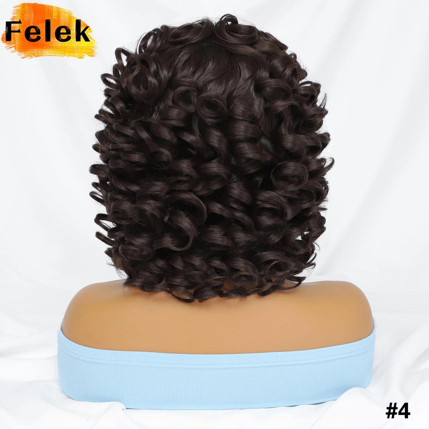 Felek Short Loose Curly Wigs with Bangs for Women Big Bouncy Curl Wigs Synthetic Heat Resistant Soft Afro Gluless Wig Natural Cute Wig for Women (14 Inch, #4)