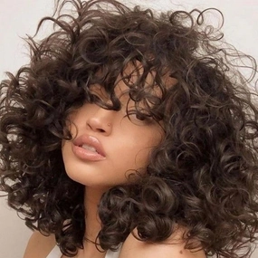 Felek Short Loose Curly Wigs with Bangs for Women Big Bouncy Curl Wigs Synthetic Heat Resistant Soft Afro Gluless Wig Natural Cute Wig for Women (14 Inch, #4)