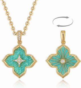 Fettero 2 Sided Gold Clover Necklaces for Women Gold Charm Necklace Jewelry | Trendy Lucky Pendant 14K Gold Plated Cross Jewelry Gifts