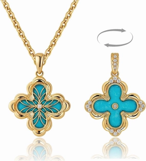 Fettero Dainty Gold Necklace for Women - Double Sided Pendant Necklace 14K Gold Plated Charm Clover Necklace Jewelry for Valentine's Day