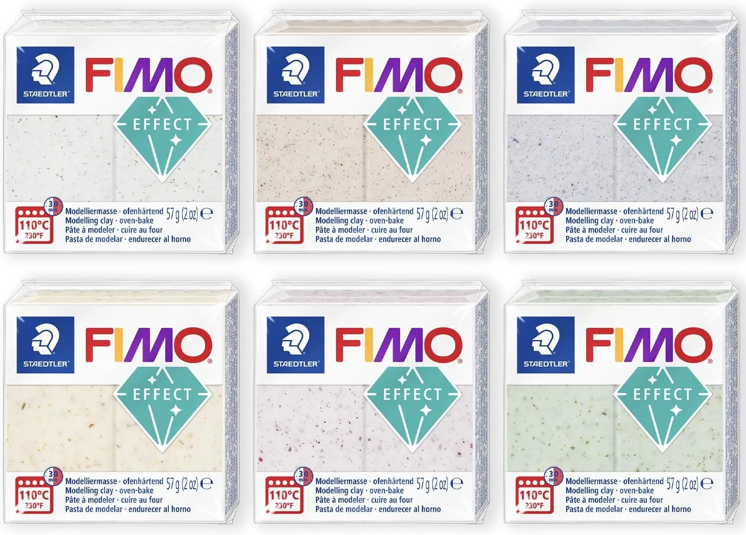 FIMO Soft Polymer Oven Bake Modelling Clay - 57g Blocks - Set of 6 - Botanical Colours