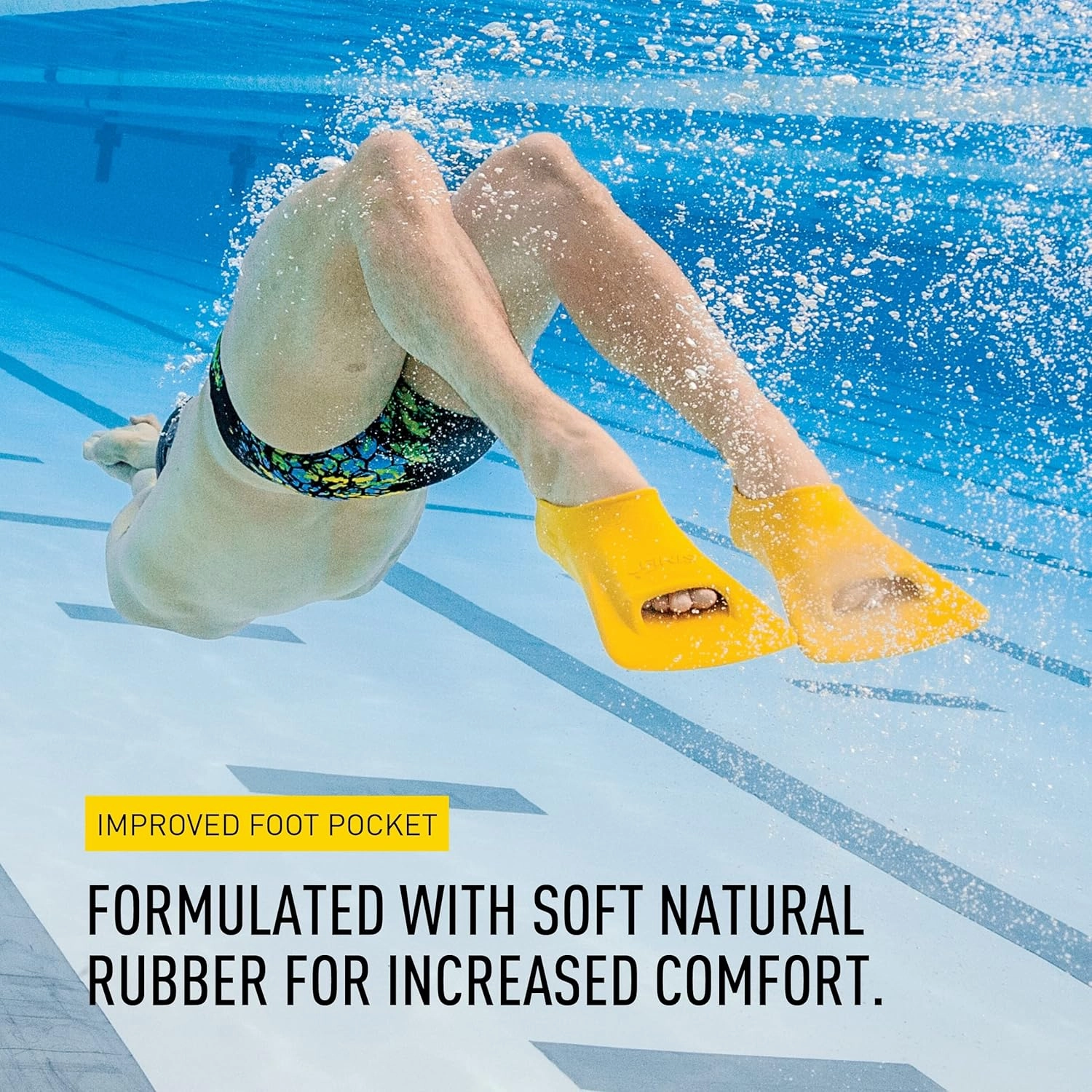 FINIS Zoomers Gold Swim Training Fins - Short Blade Design for Speed & Conditioning - Soft Natural Rubber Fit