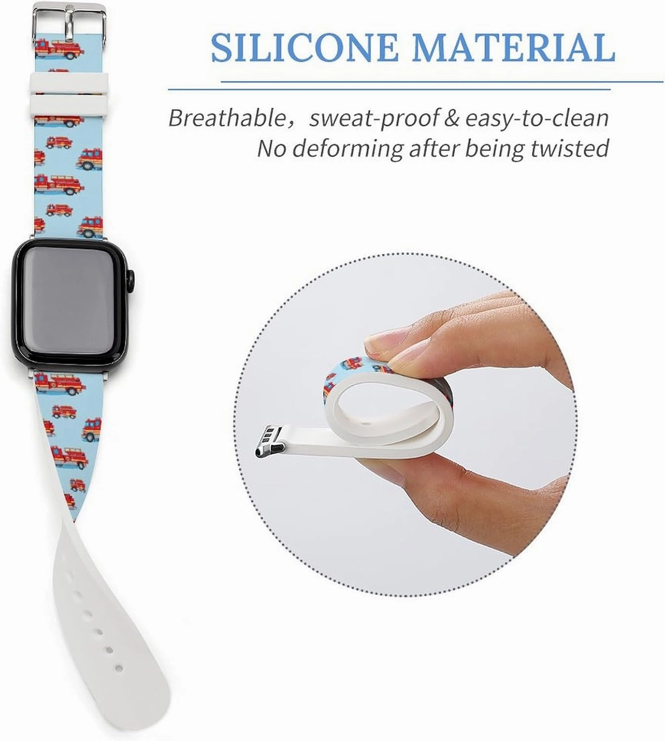 Fire Truck Pattern Adjustable Silicone Watchband Compatible with IWatch Classic Soft Sports Watch Strap for Men Women