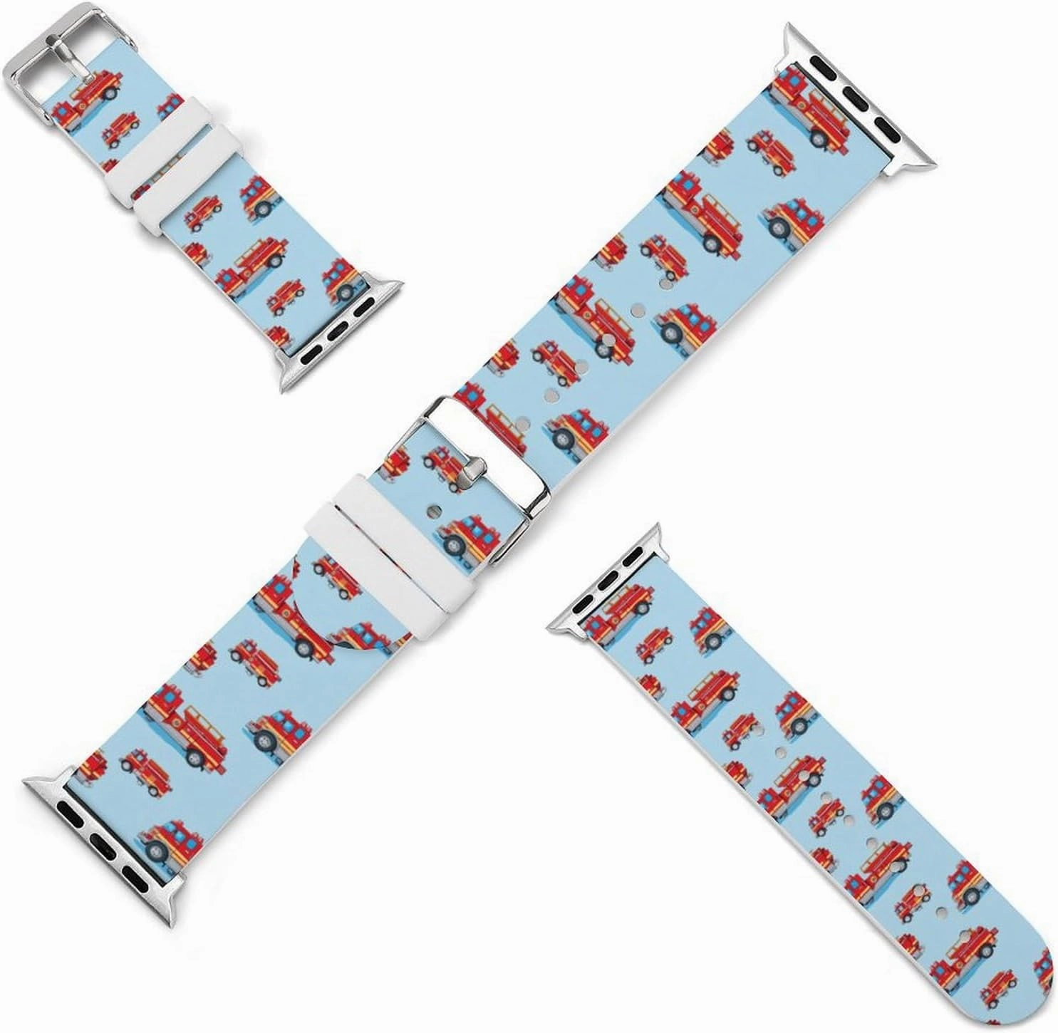 Fire Truck Pattern Adjustable Silicone Watchband Compatible with IWatch Classic Soft Sports Watch Strap for Men Women