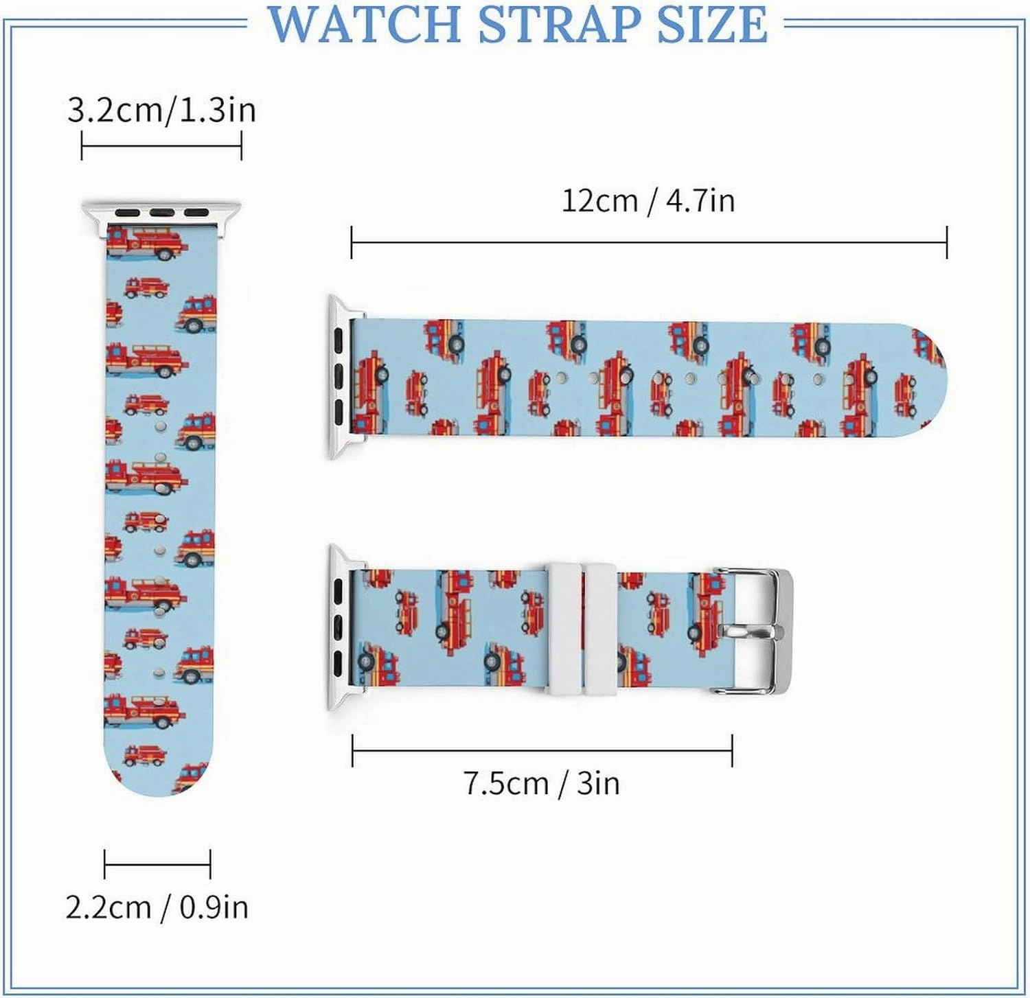 Fire Truck Pattern Adjustable Silicone Watchband Compatible with IWatch Classic Soft Sports Watch Strap for Men Women