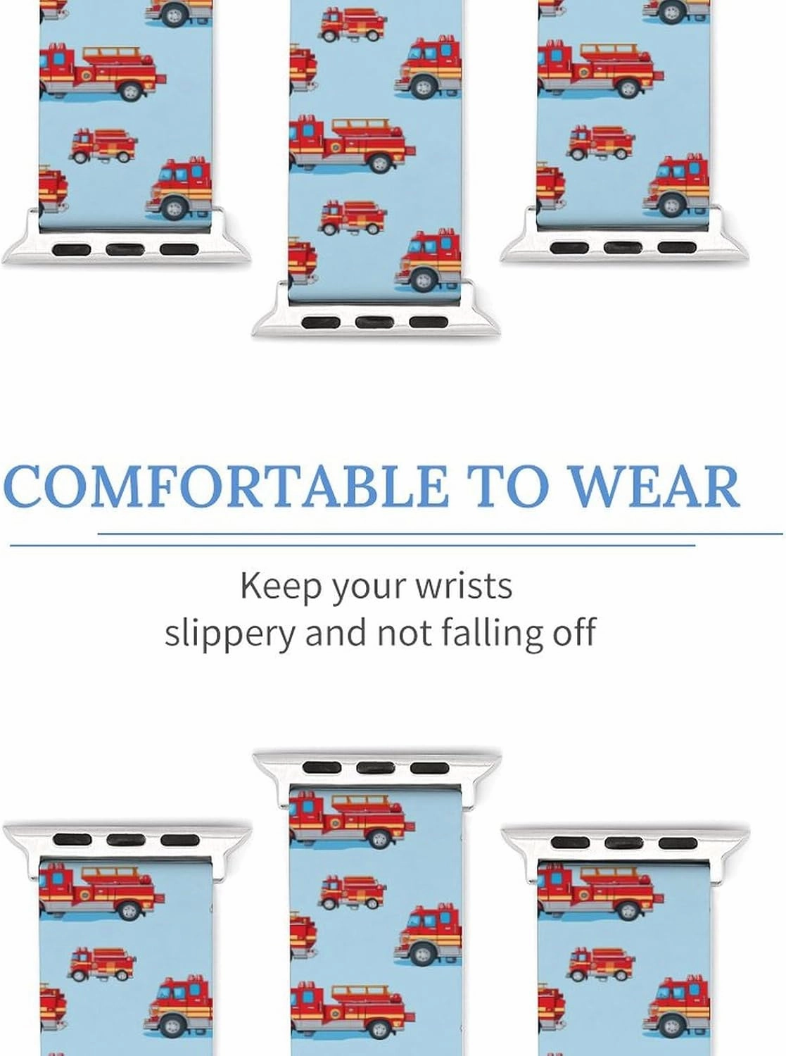 Fire Truck Pattern Adjustable Silicone Watchband Compatible with IWatch Classic Soft Sports Watch Strap for Men Women