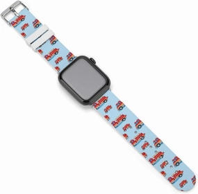 Fire Truck Pattern Adjustable Silicone Watchband Compatible with IWatch Classic Soft Sports Watch Strap for Men Women