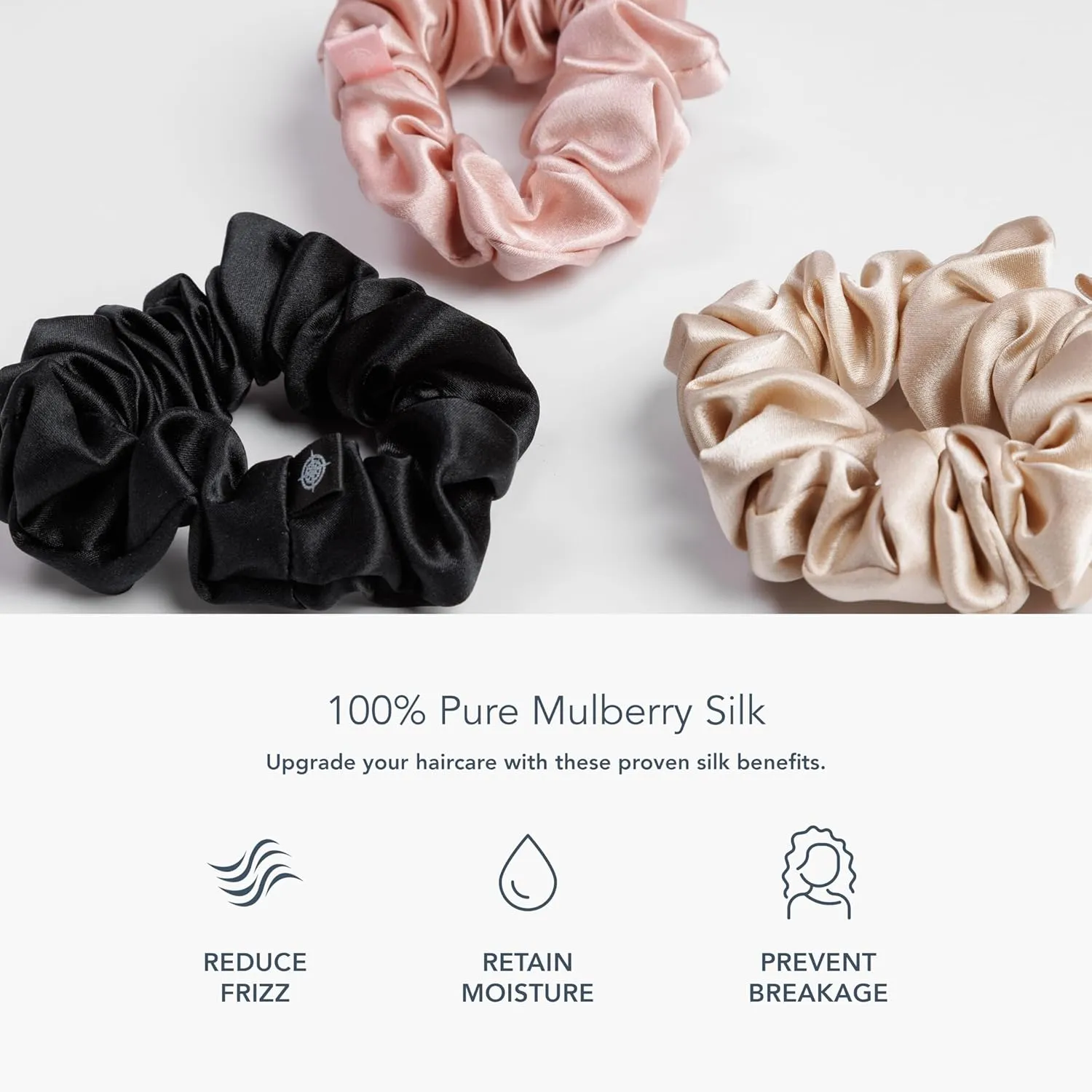 Fishers Finery 25 Momme 100% Pure Mulberry Silk Large Scrunchies, Stylish Hair Ties (Black|Pink|Taupe, 3 Pk)
