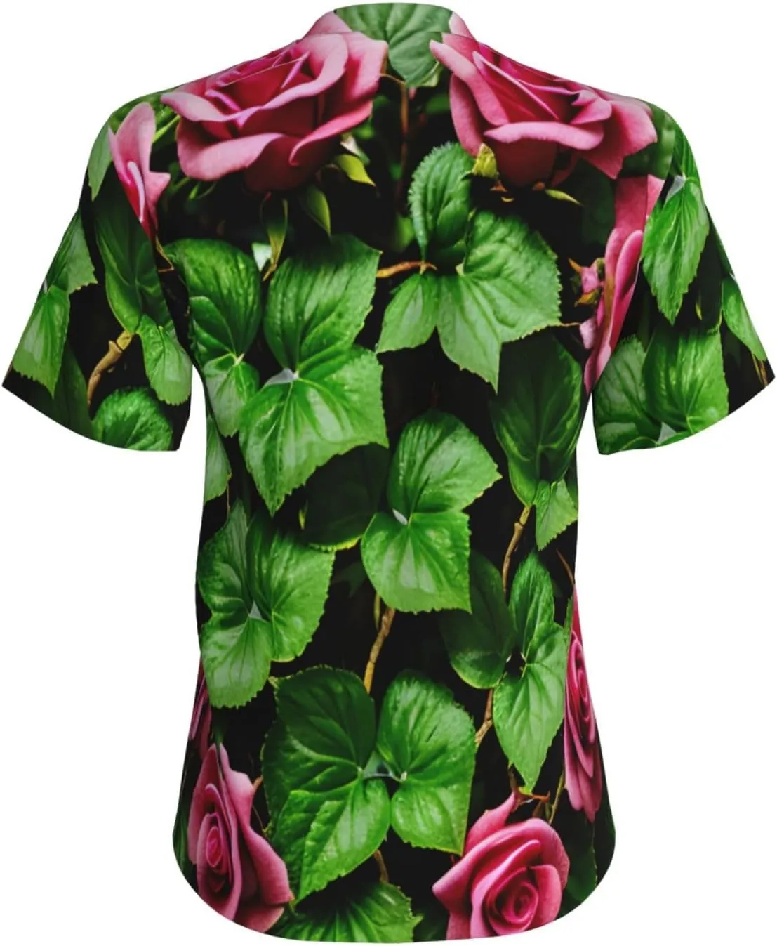 Floral Rose Ivy with Leaves Spring Print Stylish Women Classic V Neck T Shirt Soft Short Sleeve Tee for Casual Outings