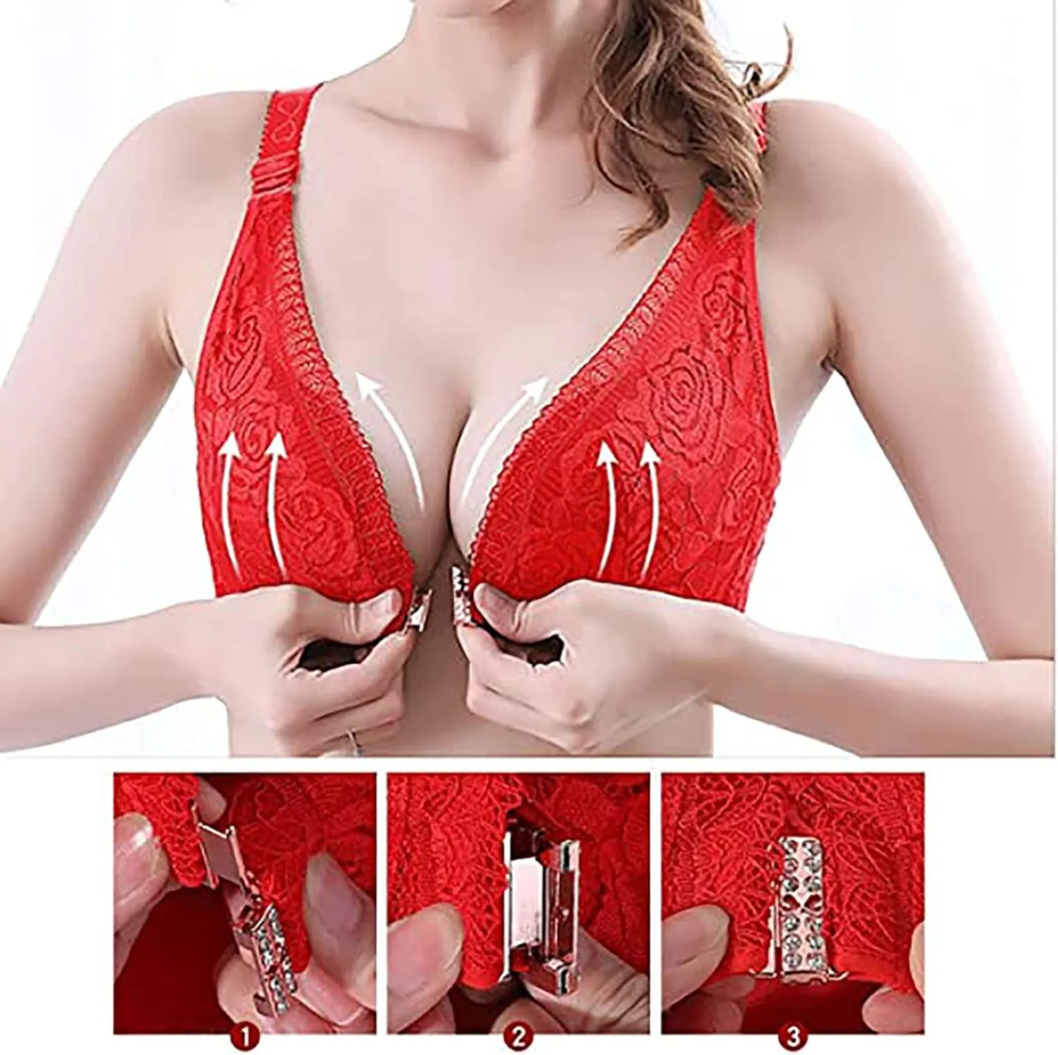 Floral Secrets Comfort Rose Bra, Front Closure Lace Comfy No Wire Bras Push Up Wire-Free & Seamless Bra