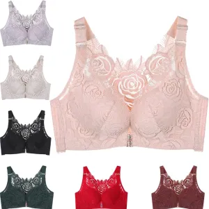Floral Secrets Comfort Rose Bra, Front Closure Lace Comfy No Wire Bras Push Up Wire-Free & Seamless Bra