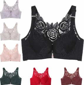 Floral Secrets Comfort Rose Bra, Front Closure Lace Comfy No Wire Bras Push Up Wire-Free & Seamless Bra