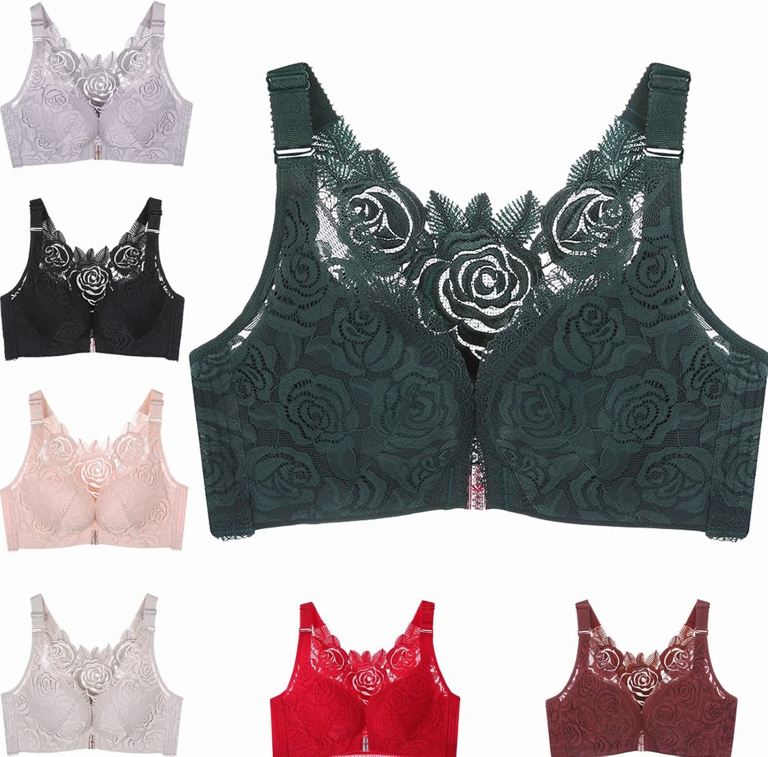 Floral Secrets Comfort Rose Bra, Front Closure Lace Comfy No Wire Bras Push Up Wire-Free & Seamless Bra