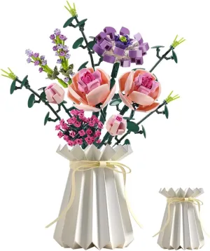 Flower Bouquet Building Blocks Sets Pink Rose Bricks with Vase Creative Toys Kits Mother's Day Birthday for Adults Mom Women Girlfriends Old Kids 6-12 8-12 (413PCS)