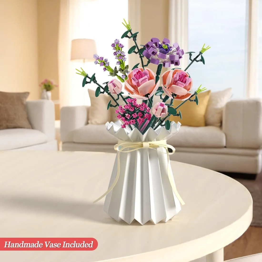 Flower Bouquet Building Blocks Sets Pink Rose Bricks with Vase Creative Toys Kits Mother's Day Birthday for Adults Mom Women Girlfriends Old Kids 6-12 8-12 (413PCS)