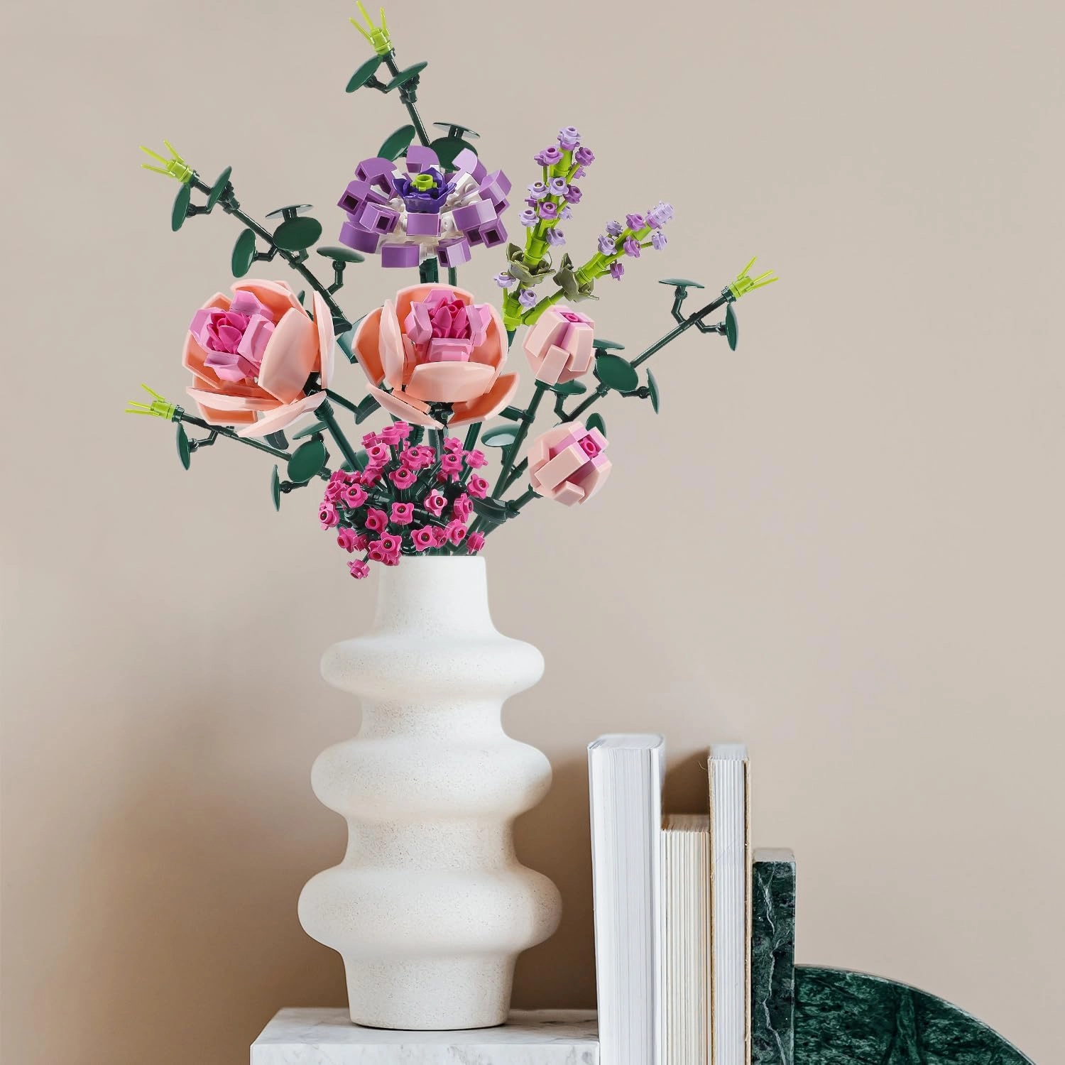 Flower Bouquet Building Blocks Pink Rose Botanical Collection Bricks Sets Creative Toys Kits Mother's Day Birthday for Adults Mom Girlfriends Old Kids 8-12, 6-12 (413PCS)