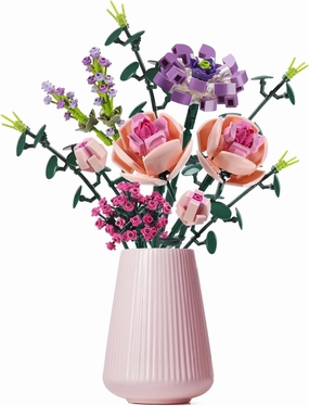 Flower Bouquet Building Blocks Pink Rose Botanical Collection Bricks Sets Creative Toys Kits Mother's Day Birthday for Adults Mom Girlfriends Old Kids 8-12, 6-12 (413PCS)