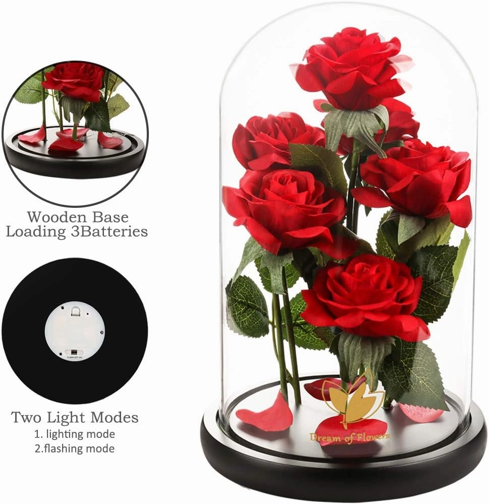 Flowers Gifts for Mom,Birthday Gifts for Women,Beauty and The Beast Rose Gifts,Artificial Silk Rose Flowers Preserved Forever in Glass Dome,Mothers Day Flower Roses Gifts for Mom Wife Girlfriend