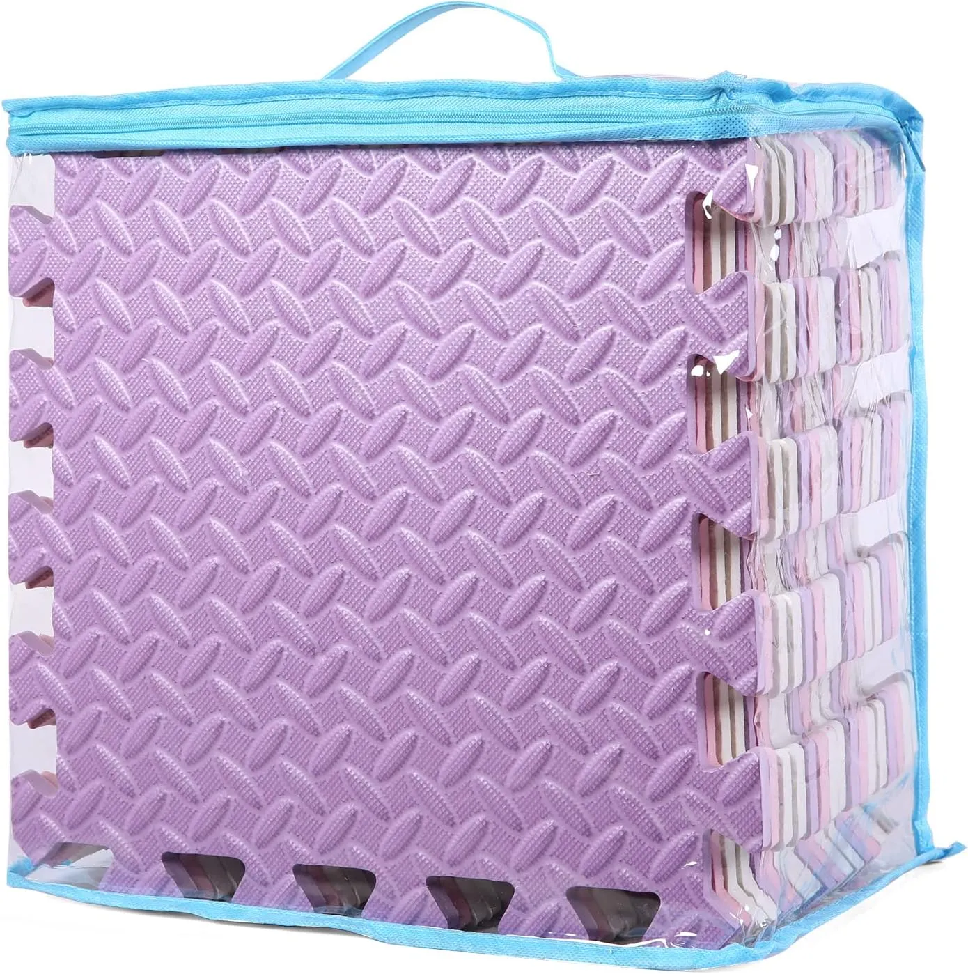 Foam Floor Mats for Kids, 12 x 12 Inch 16 Tiles 0.4" Thickness Foam Play Mat, Non-Toxic Square Interlocking Floor Mats Rubber Baby Play Mat for Toddlers(White/Pink/Purple)