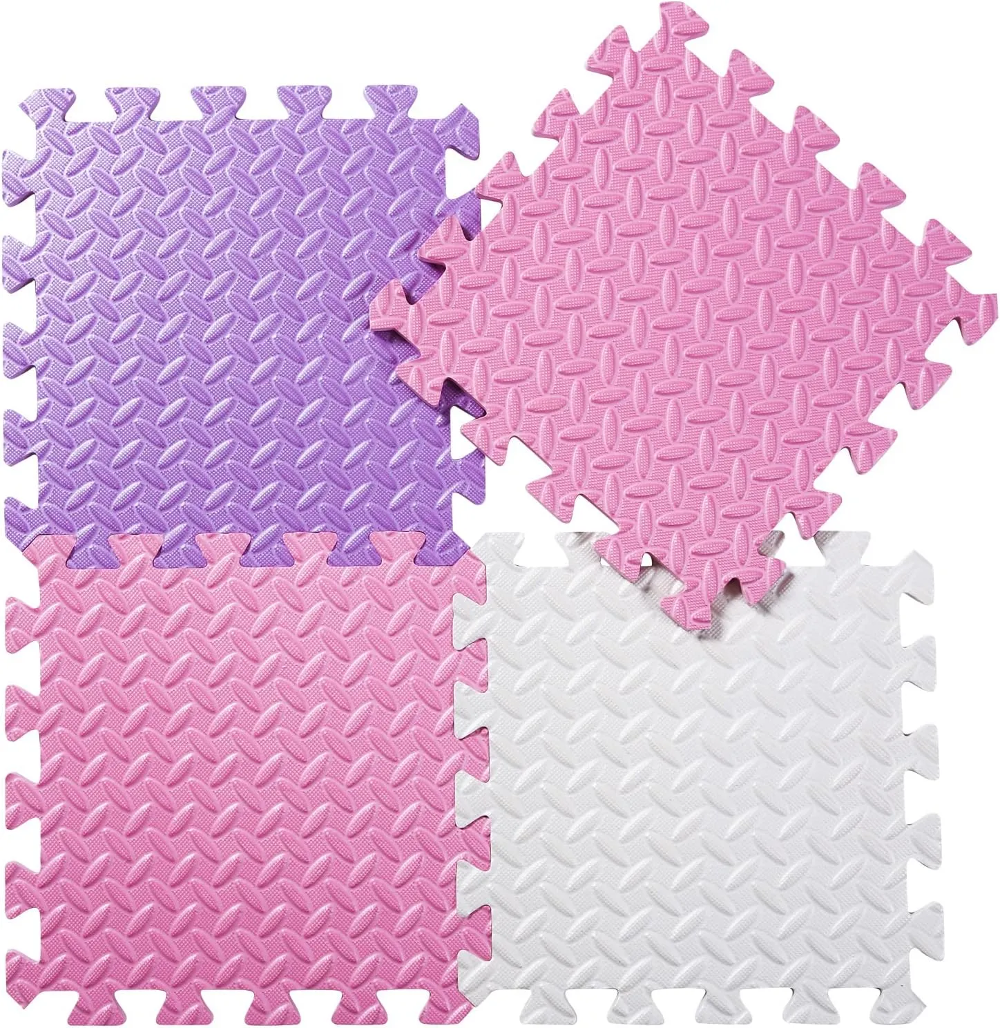 Foam Floor Mats for Kids, 12 x 12 Inch 16 Tiles 0.4" Thickness Foam Play Mat, Non-Toxic Square Interlocking Floor Mats Rubber Baby Play Mat for Toddlers(White/Pink/Purple)