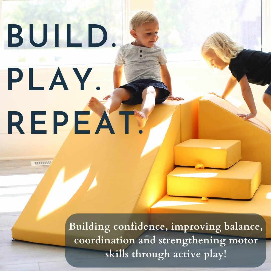 Foamnasium Gymnasium, Indoor Foam Playset, 4 Piece Soft Toddler and Active Kids Play Foam Climber for Crawling, Climbing, Sliding and Jumping, Made in the US, Mint Multi