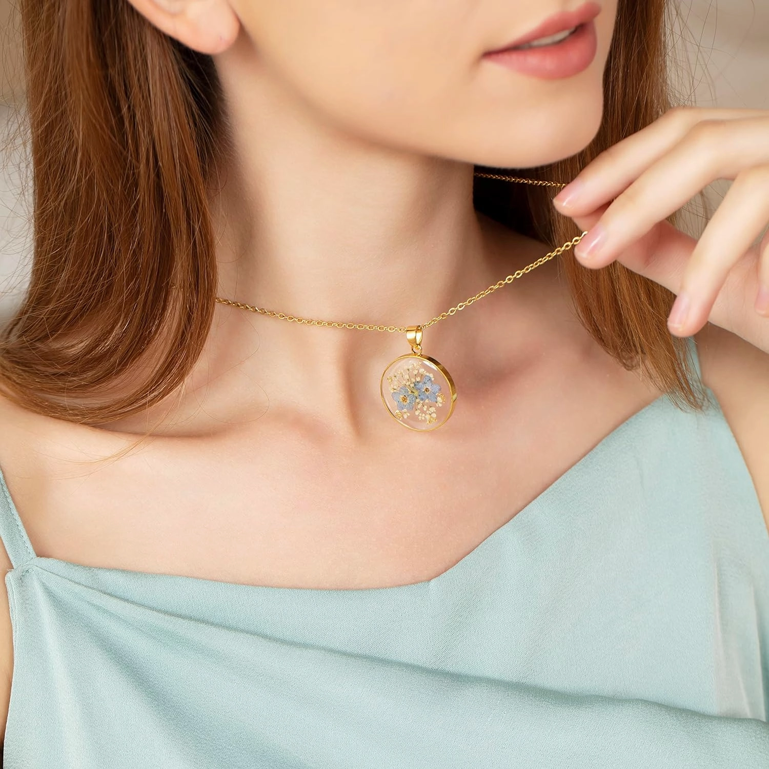 Forget-Me-Not and Queen Anne's Lace Pressed Wildflower Necklace | Gold Pressed Flower Necklace | Personalized Handmade Necklaces for Women | Forget-Me-Not Jewelry | Alaska State Flower Necklace | 18”