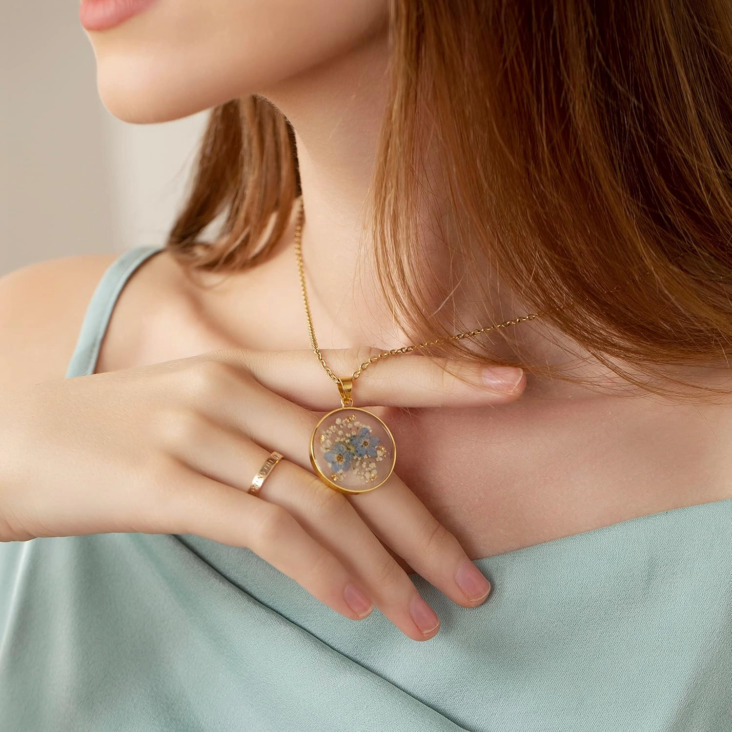 Forget-Me-Not and Queen Anne's Lace Pressed Wildflower Necklace | Gold Pressed Flower Necklace | Personalized Handmade Necklaces for Women | Forget-Me-Not Jewelry | Alaska State Flower Necklace | 18”