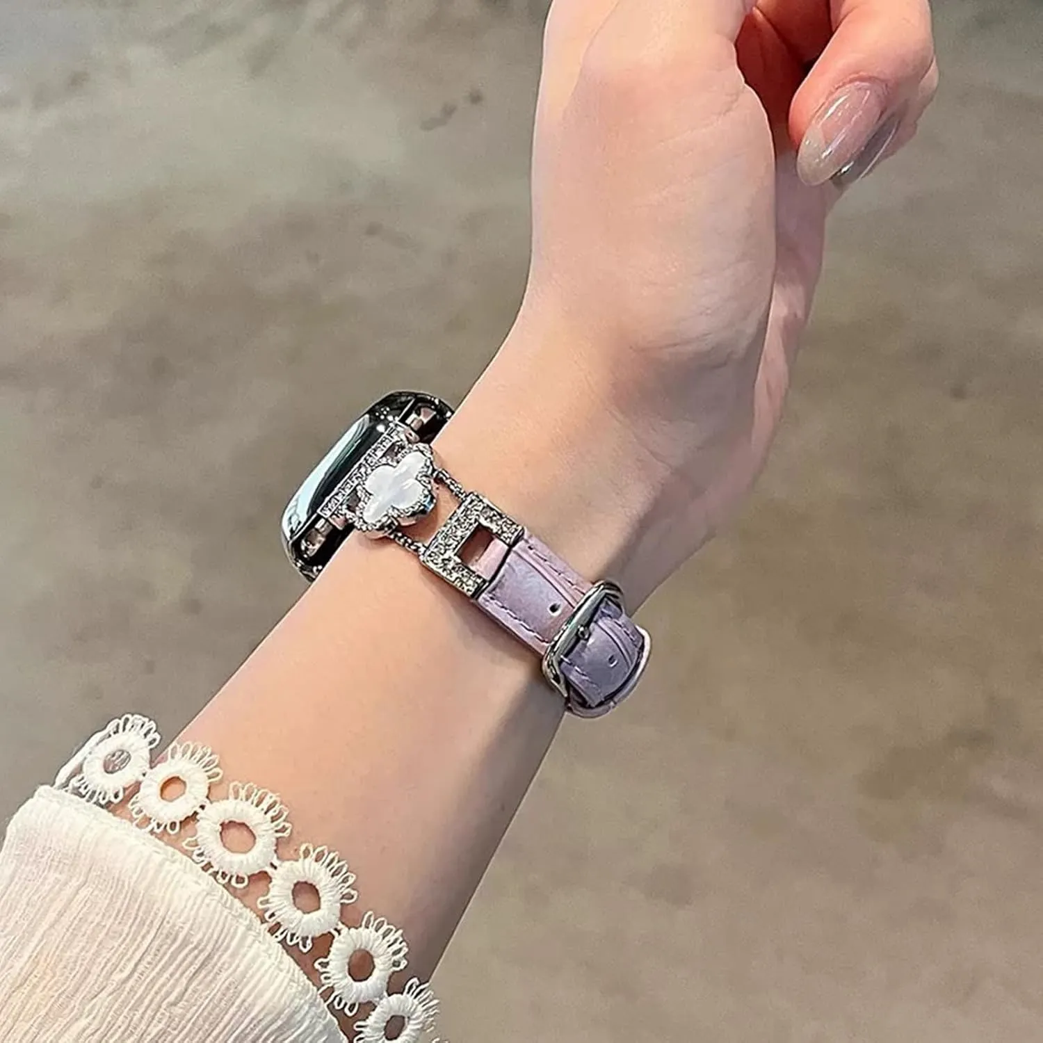 Four-Leaf Clover Thin Leather Bands Compatible with Apple Watch Bands 42mm 41mm 40mm 38mm,Alligator Leather Bracelet for Apple Watch Watch Series 10 9 8 7 6 5 4 3 2 1 SE Ultra for Women