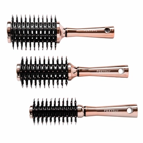 FoxyBae Hair Brush Set - Round Detangler for All Hair Types - Professional Volumizer & Styling Brushes with Vented Barrel - Boar & Nylon Bristles - (Rose Gold)