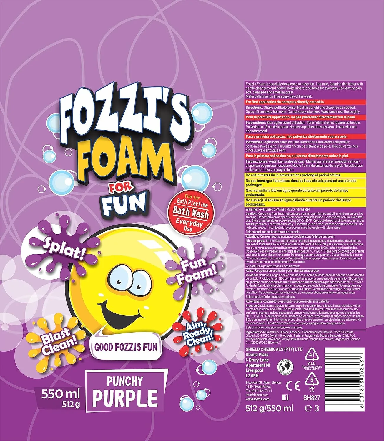 FOZZI'S New Foam Soap Aerosol for Kids,Punchy Purple (Grape),Yippie Yellow (Tropical), Oustanding Orange (Citrus) 11.04 oz Pack of 3