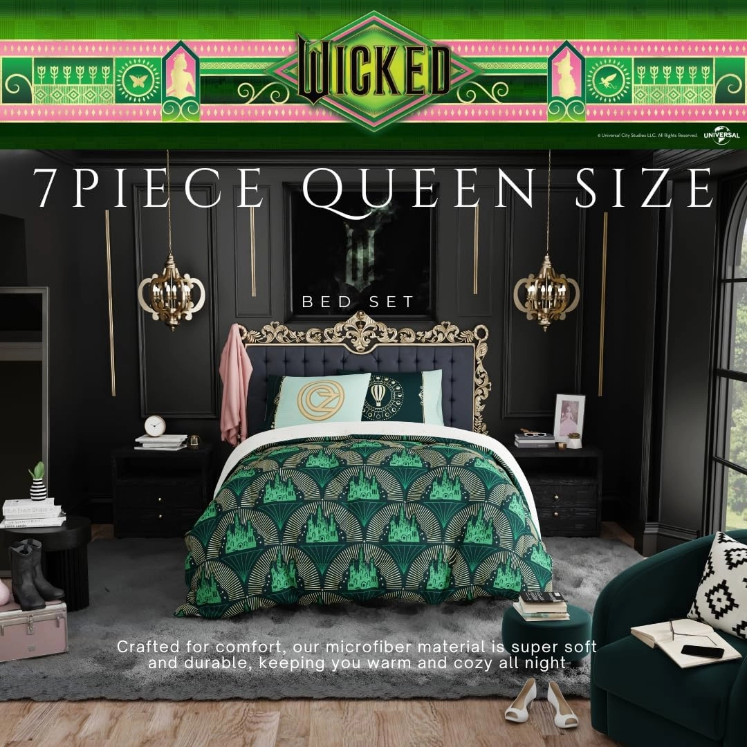 Franco Collectibles Wicked Lux Bedding 7 Piece Super Soft Reversible Comforter and Sheet Set with Sham, Queen, (Officially Licensed Product)
