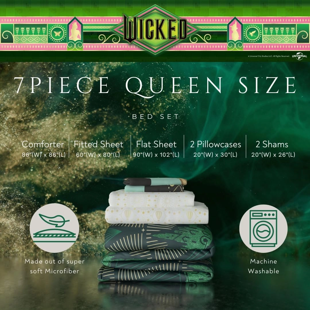 Franco Collectibles Wicked Lux Bedding 7 Piece Super Soft Reversible Comforter and Sheet Set with Sham, Queen, (Officially Licensed Product)