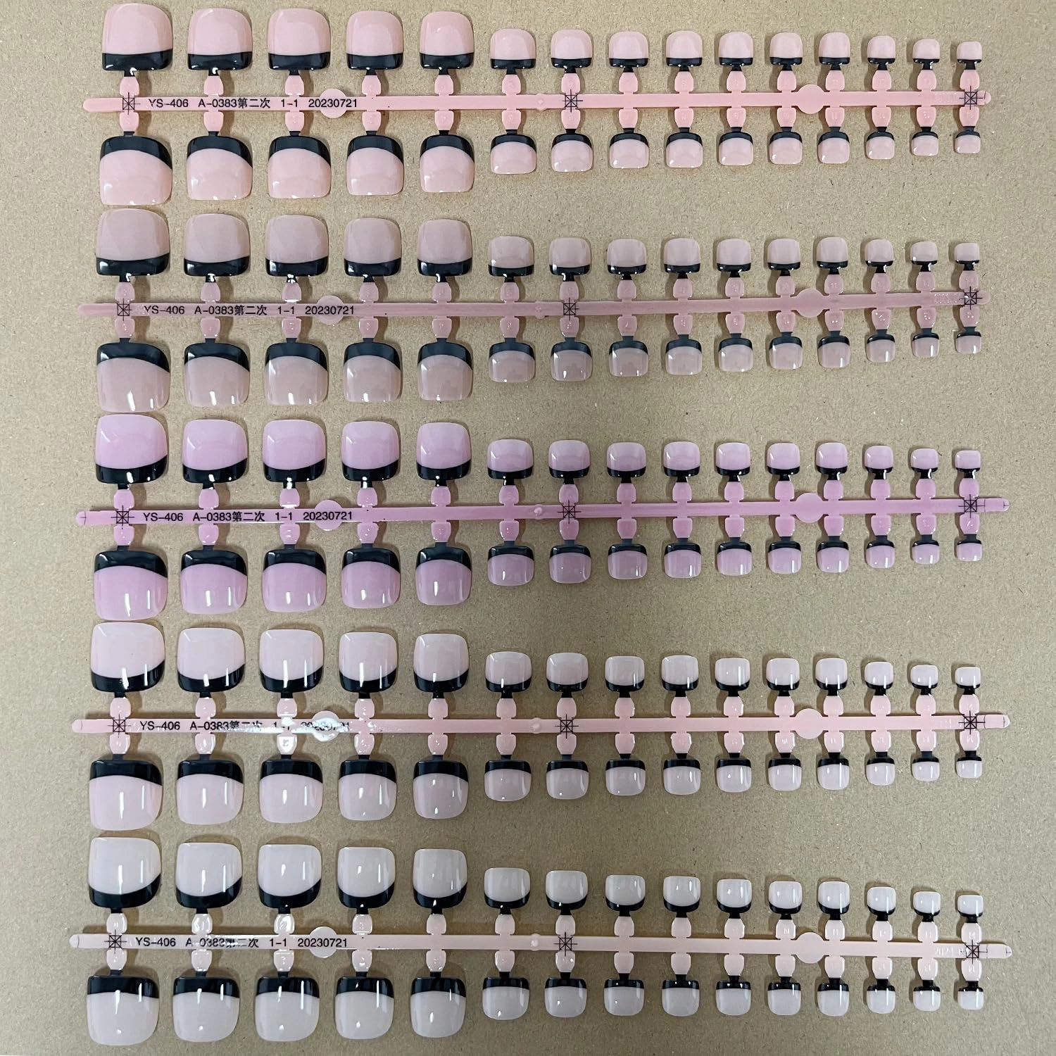French Press on Toenails Short Square, Black French Tips with 5 Color Toe Nail Press ons, 150Pcs Soft Gel Toe Nail Tips, Full Cover Acrylic Stick on Toenails, Glue on Toenails for Women