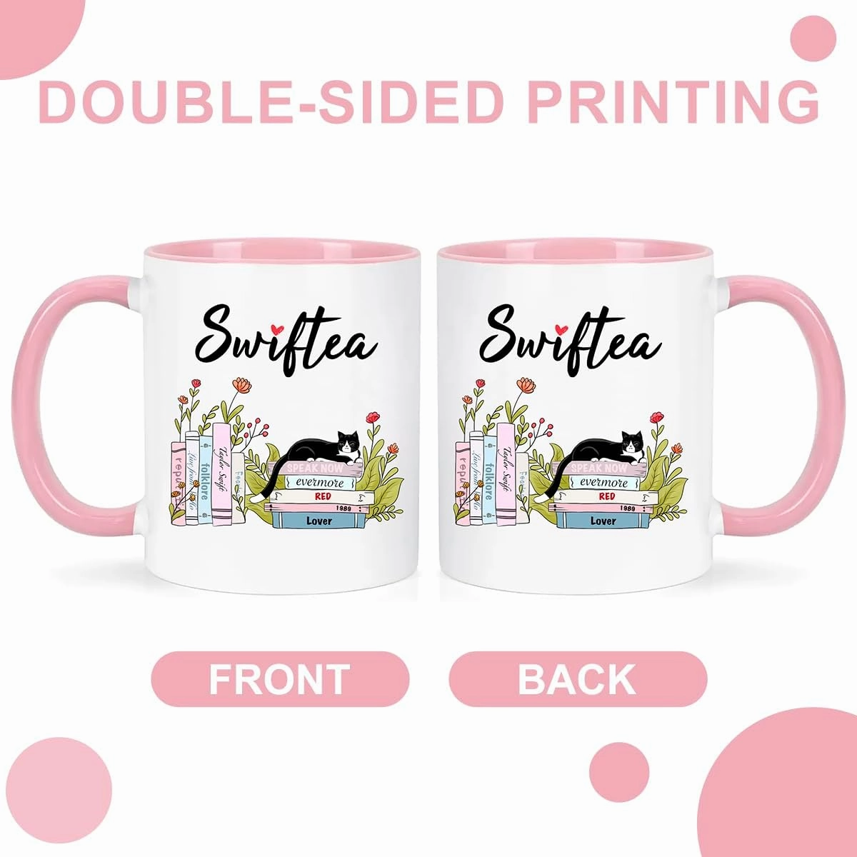 Funny Coffee Mug Swiftea Album Coffee Mug Gift for Singer Fans Womens Girls 11oz White and Pink Double Sided