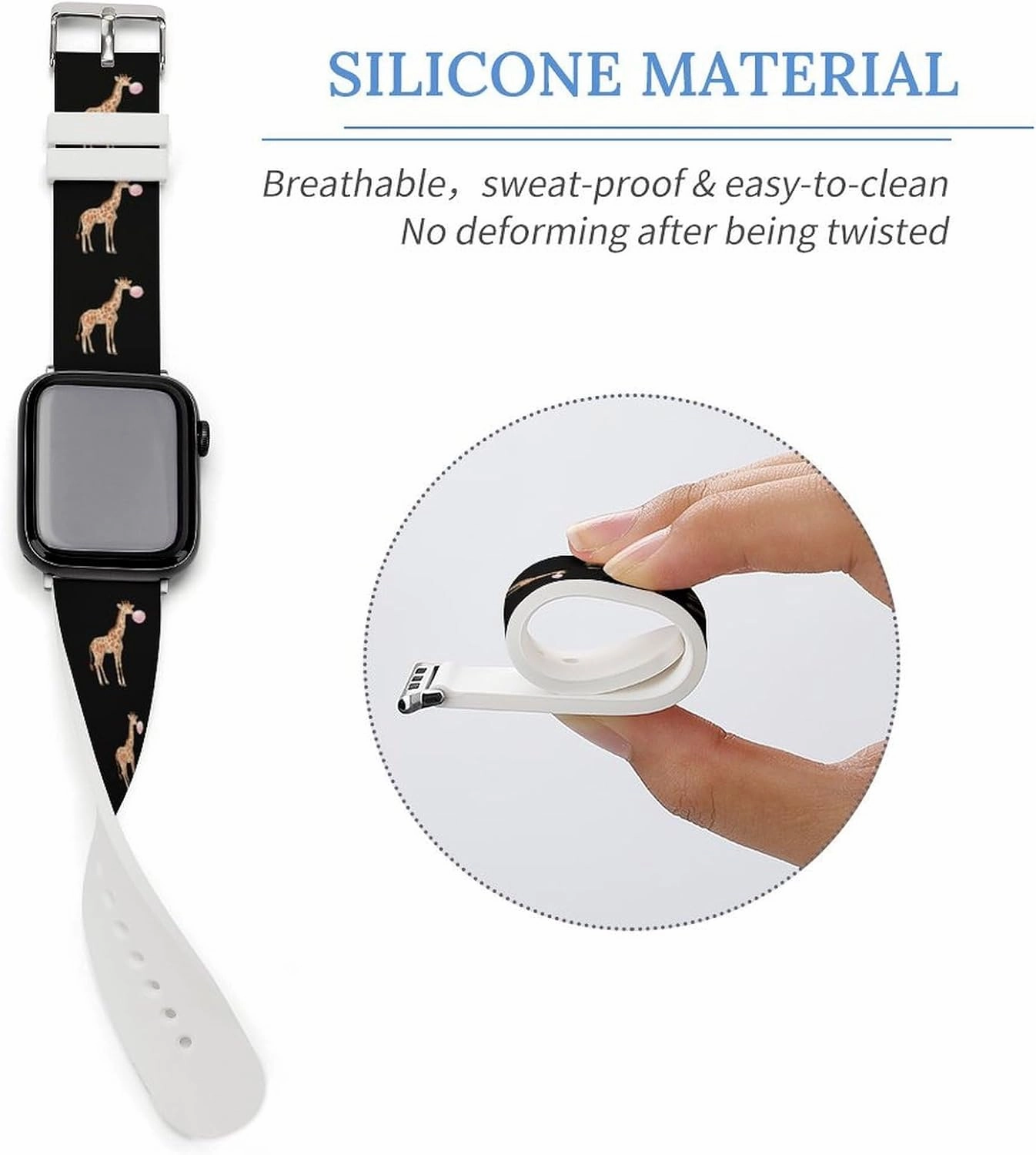 Funny Giraffe With Bubble Adjustable Silicone Watchband Compatible with IWatch Classic Soft Sports Watch Strap for Men Women